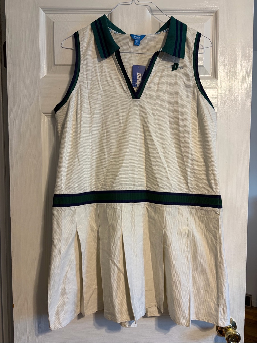 Prince Pickleball Tennis Dress White Green Pleated Collared Athleisure NWT XXL
